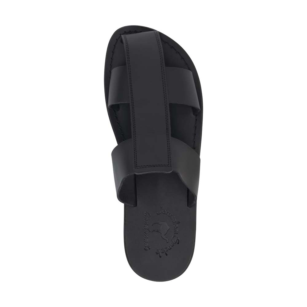 Genesis black, handmade leather sandal slide with enclosed toes - top view