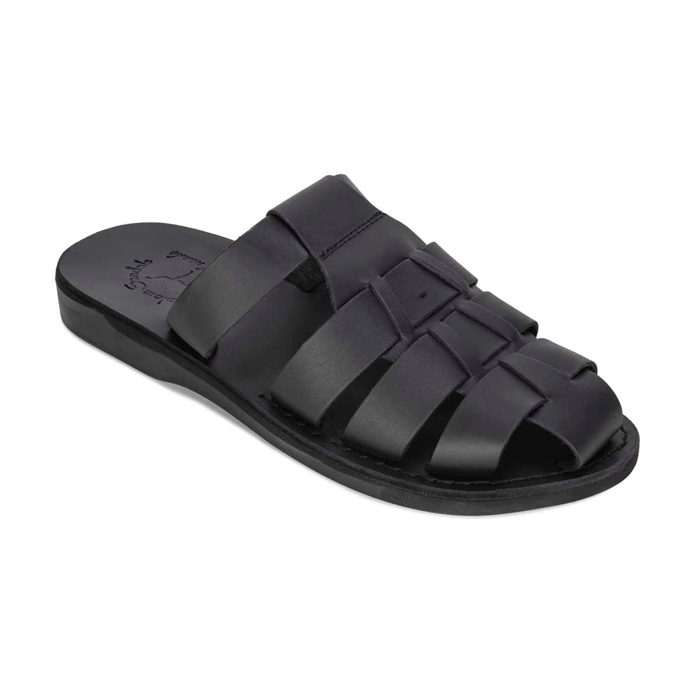 Michael Slide Black closed toe leather sandal - Front View