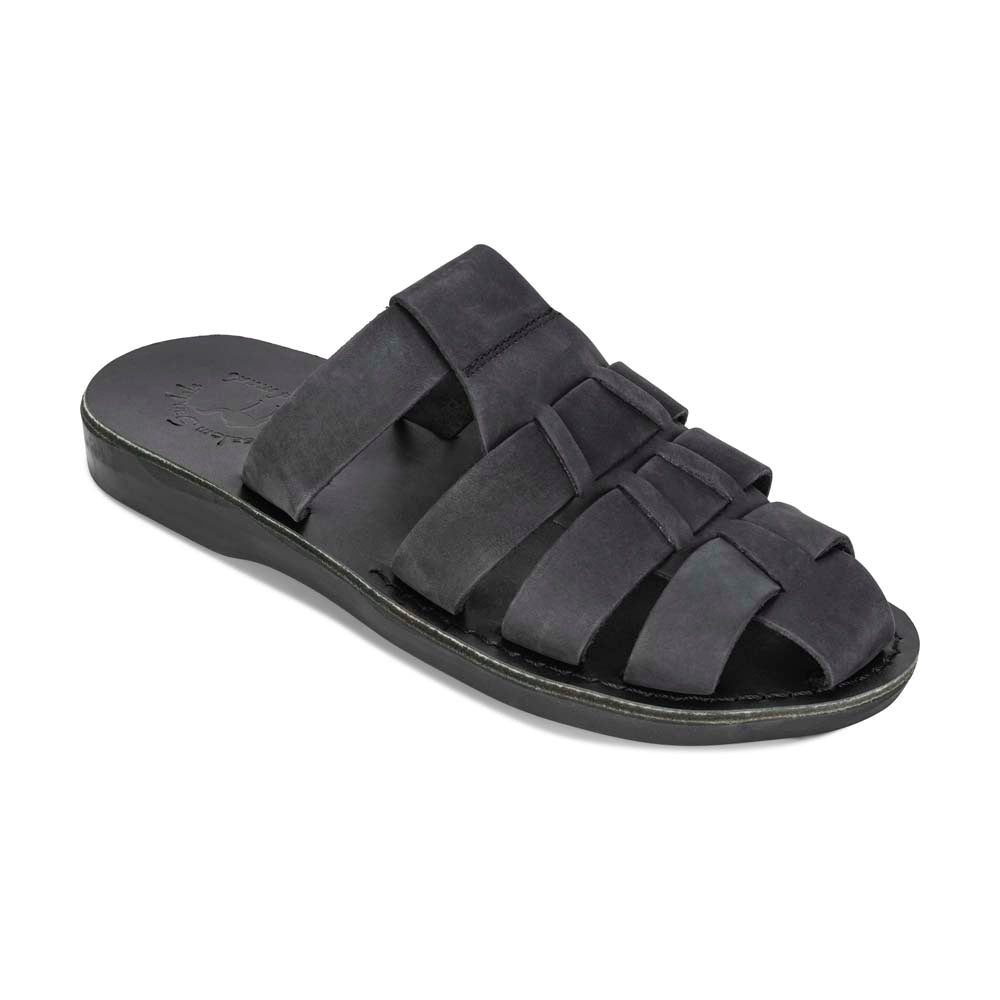 Michael Slide Black Nubuck closed toe leather sandal - Front View