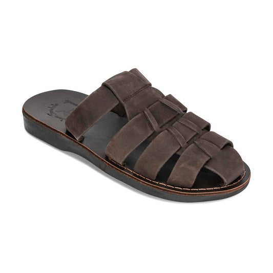 Michael Slide Brown Nubuck closed toe leather sandal - Front View