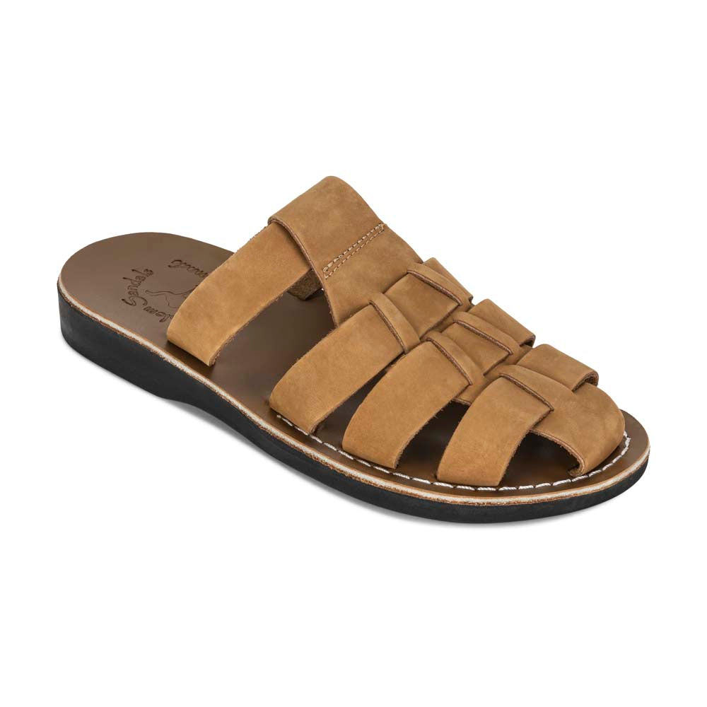Michael Slide Tan Nubuck closed toe leather sandal - Front View