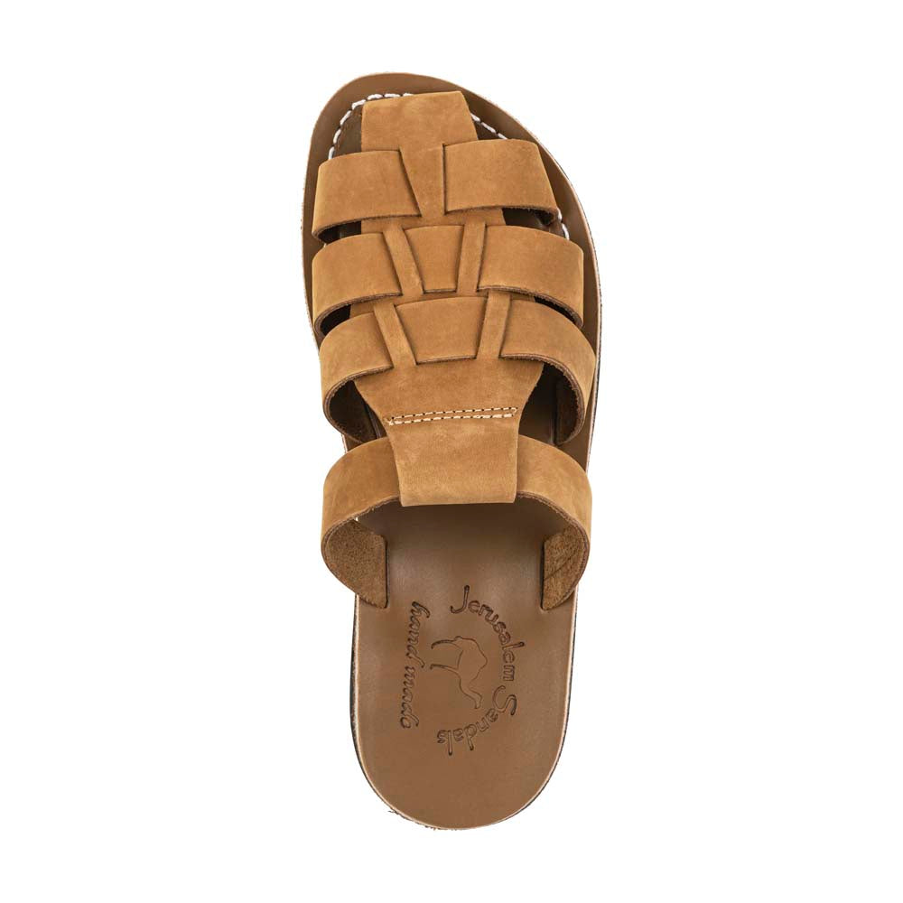 Michael Slide Tan Nubuck closed toe leather sandal - Top View