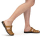 Model wearing Michael Slide Tan Nubuck closed toe leather sandal - Side View