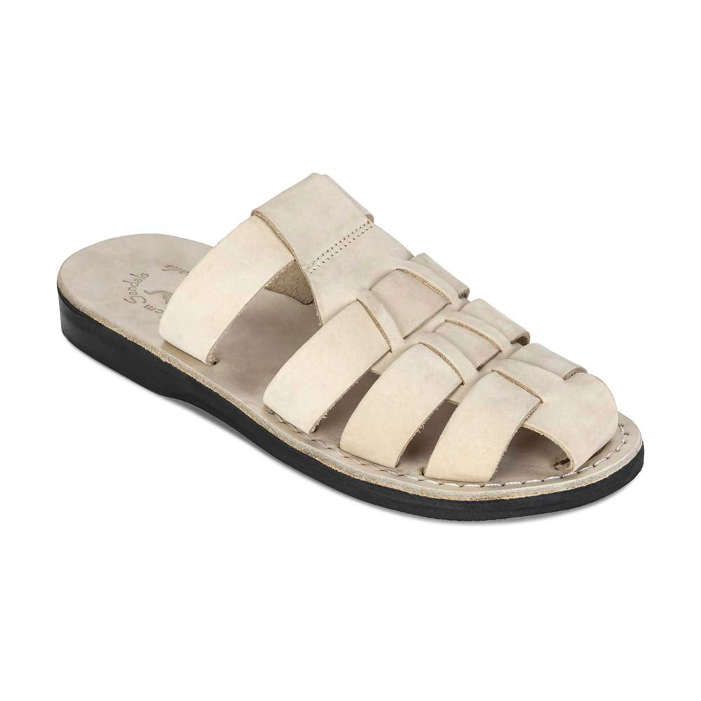 Michael Slide White Nubuck closed toe leather sandal - Front View