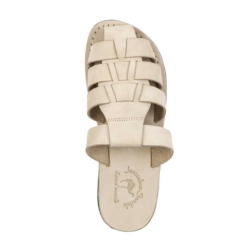 Michael Slide White Nubuck closed toe leather sandal - Top View
