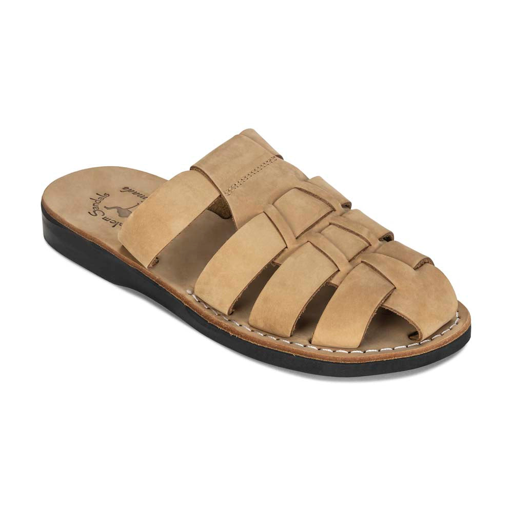 Michael Slide Yellow Nubuck closed toe leather sandal - Front View