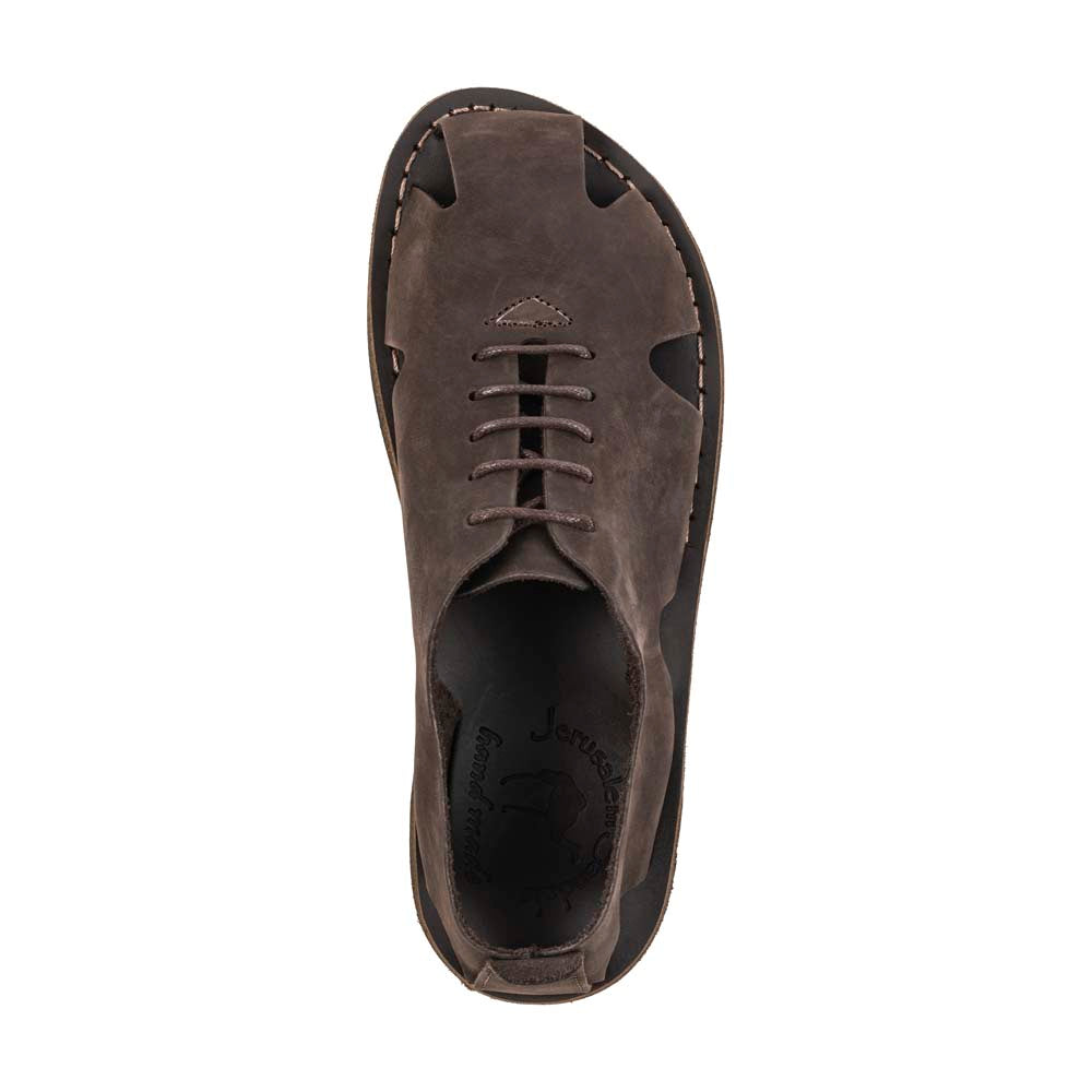 River Brown Nubuck leather lace-up sandal - top view