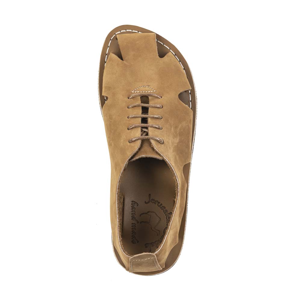 River Tan Nubuck leather lace-up sandal - top view