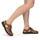 Model wearing Elliot Oiled Brown Leather Sandal - Side View