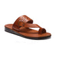 Ezra Honey, handmade leather slide sandals with toe loop - Front View