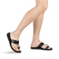 Nathan black, handmade leather slide sandals with toe loop - Model View