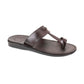 Nathan brown, handmade leather slide sandals with toe loop - Front View