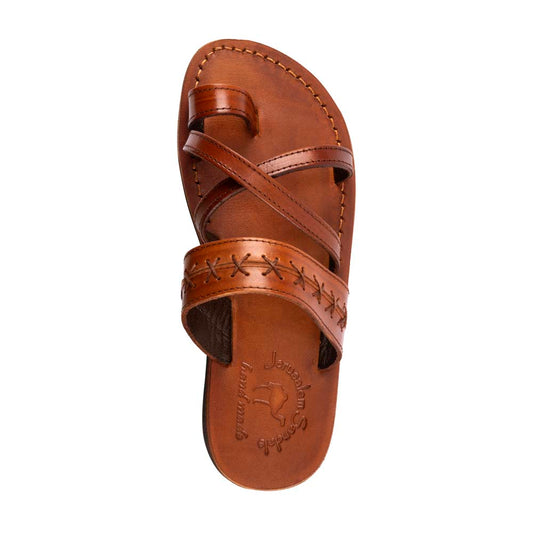 Rachel Honey , handmade leather slide sandals with toe loop - UP View