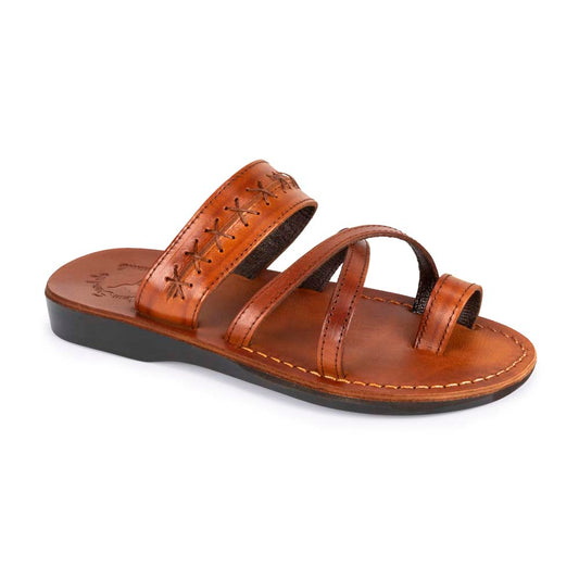 Rachel Honey , handmade leather slide sandals with toe loop - Front View