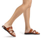 Rachel Honey , handmade leather slide sandals with toe loop - model View