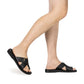 Asher black, handmade leather slide sandals with toe loop - model View