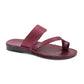 Zohar violet, handmade leather slide sandals with toe loop - Front View