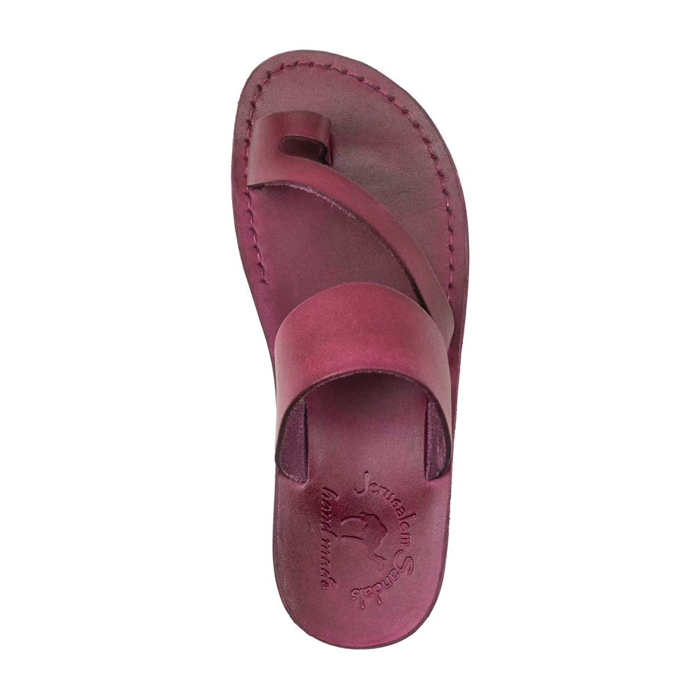 Zohar violet, handmade leather slide sandals with toe loop - up View