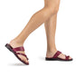 Zohar violet, handmade leather slide sandals with toe loop - Model View