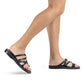 Ariel black, handmade leather slide sandals with toe loop - Model View
