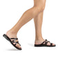 Ariel brown, handmade leather slide sandals with toe loop - Model View