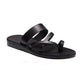 Exodus Black, handmade leather slide sandals with toe loop - Front View