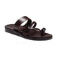Exodus Brown, handmade leather slide sandals with toe loop - Front View