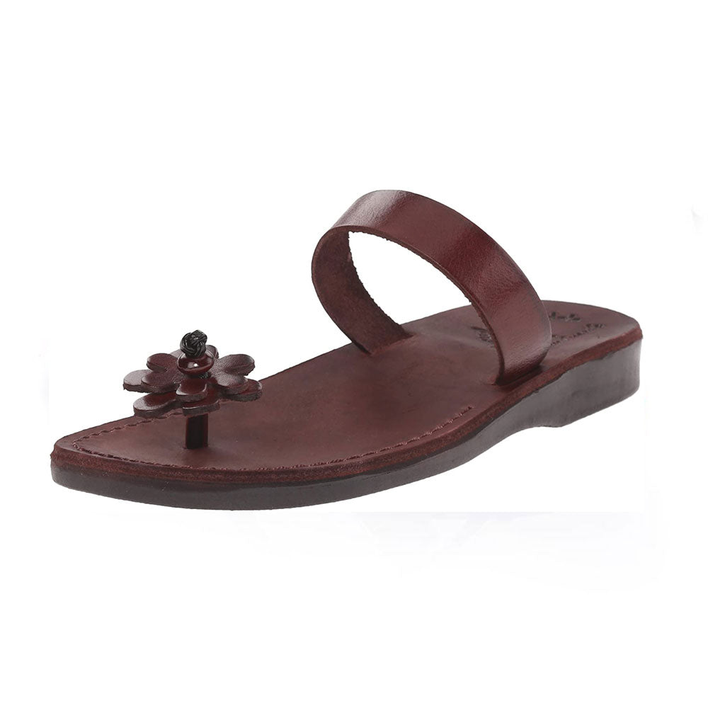 Esther brown, handmade leather slide sandals - front View
