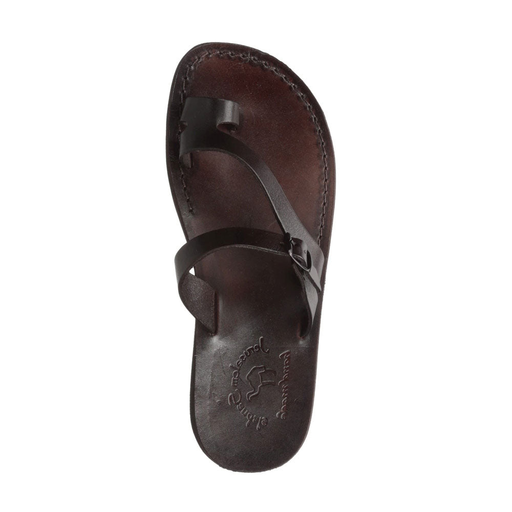 Nuri Brown, handmade leather slide sandals with toe loop - up View