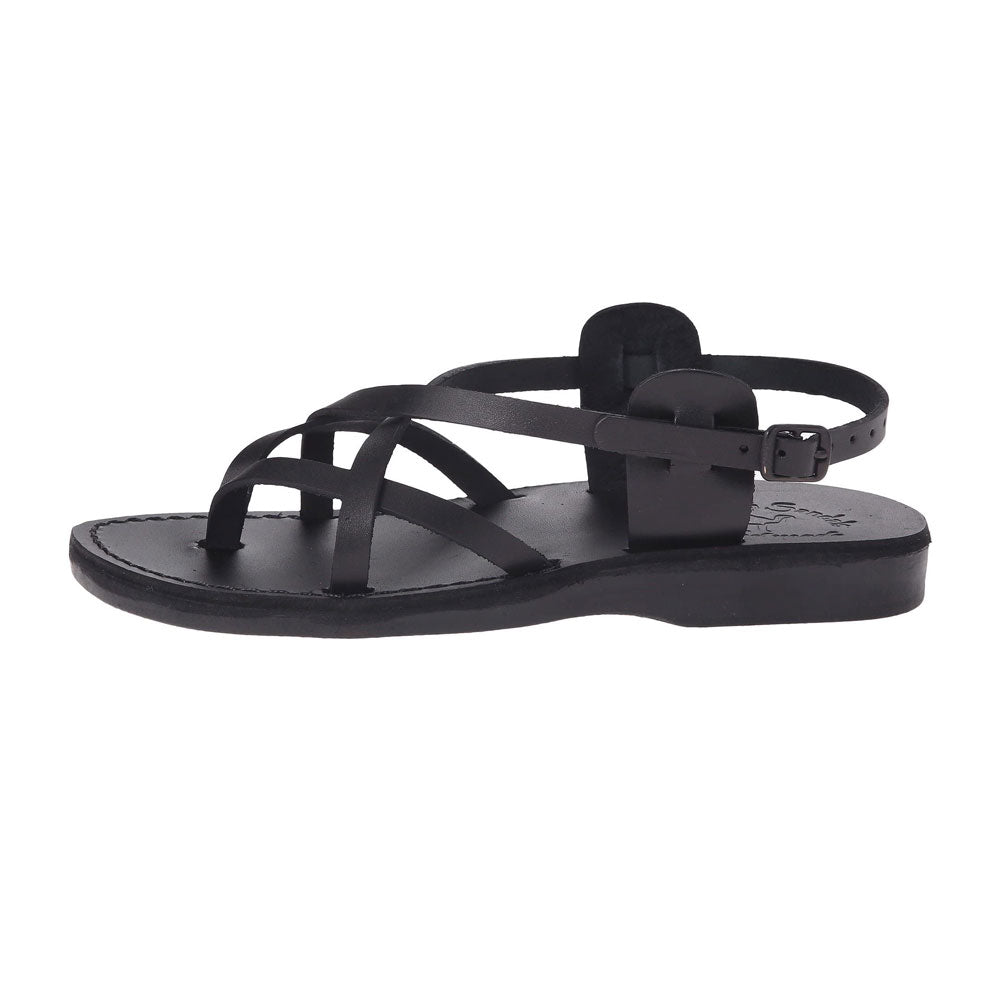 Tamar Buckle black, handmade leather sandals with back strap - right View
