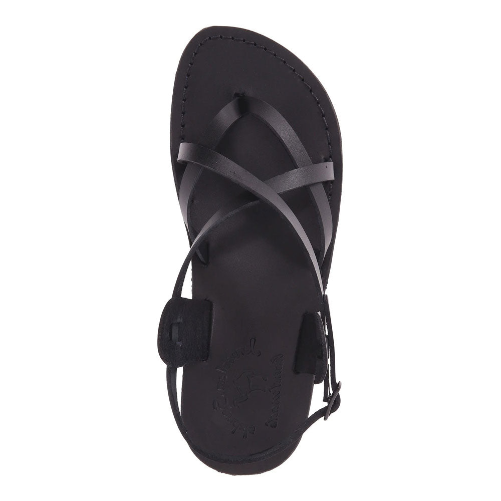 Tamar Buckle black, handmade leather sandals with back strap - Side View