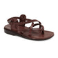 Tamar Buckle brown, handmade leather sandals with back strap - Front View