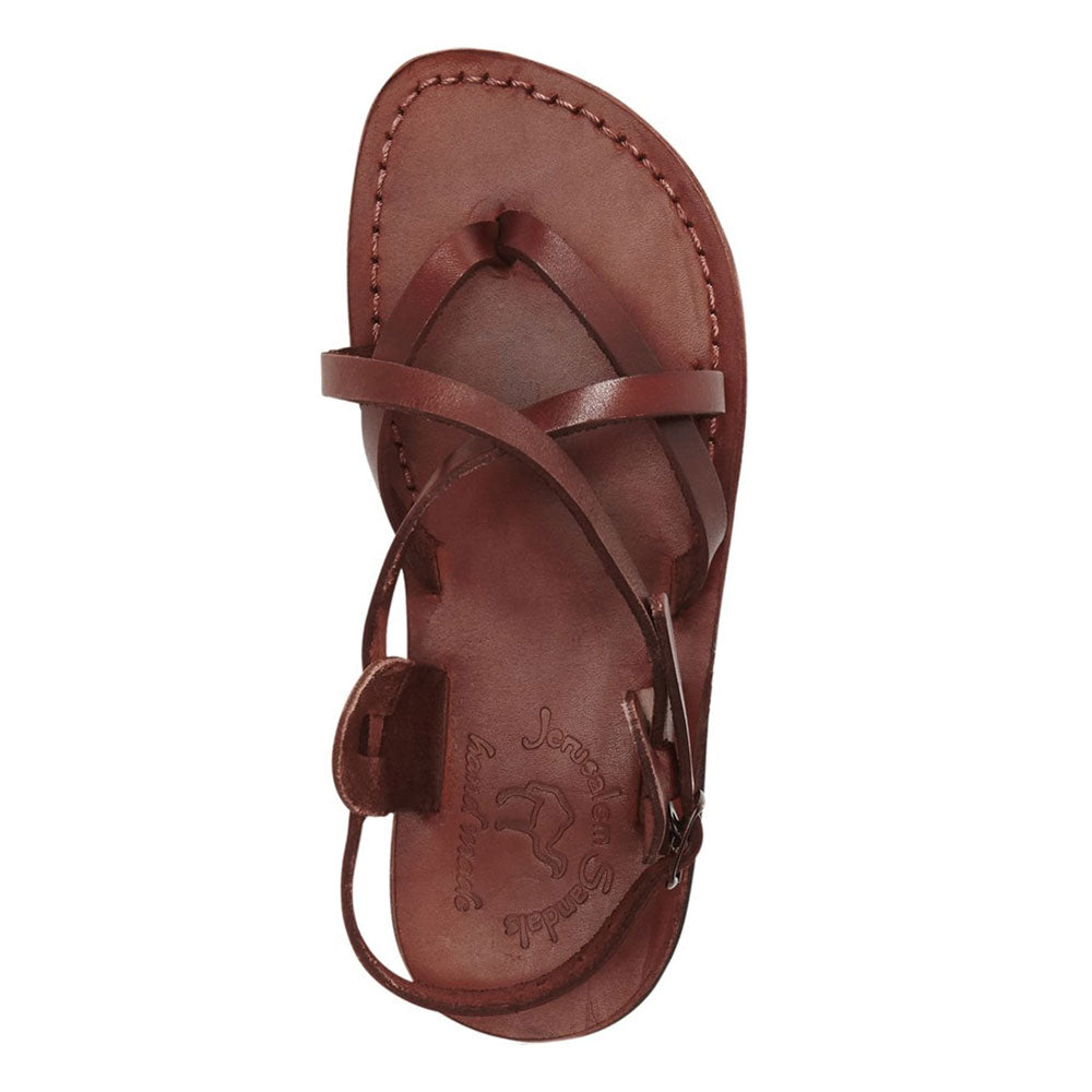 Tamar Buckle brown, handmade leather sandals with back strap - up View