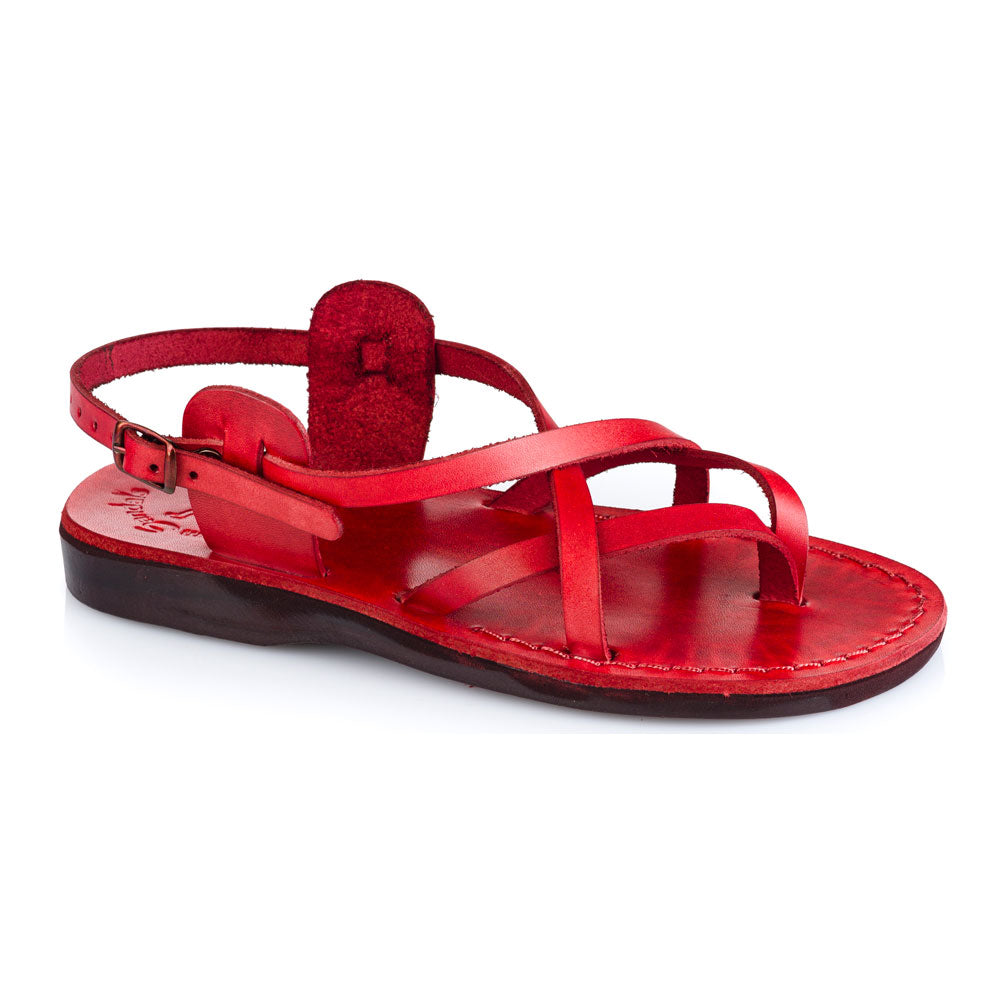 Tamar Buckle red, handmade leather sandals with back strap - Front View
