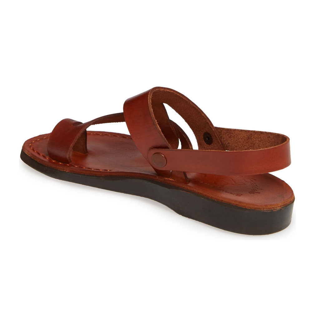 Benjamin honey, handmade leather sandals with back strap and toe loop- back View