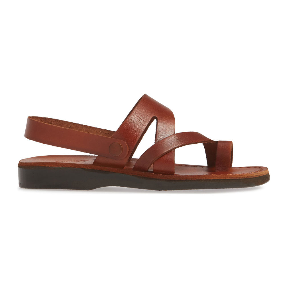 Benjamin honey, handmade leather sandals with back strap and toe loop- left View