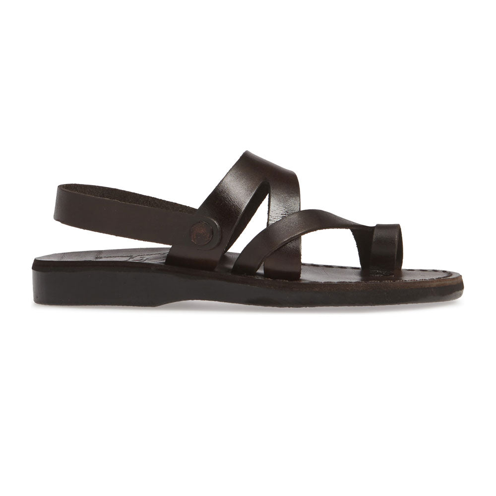 Benjamin brown, handmade leather sandals with back strap and toe loop- left View