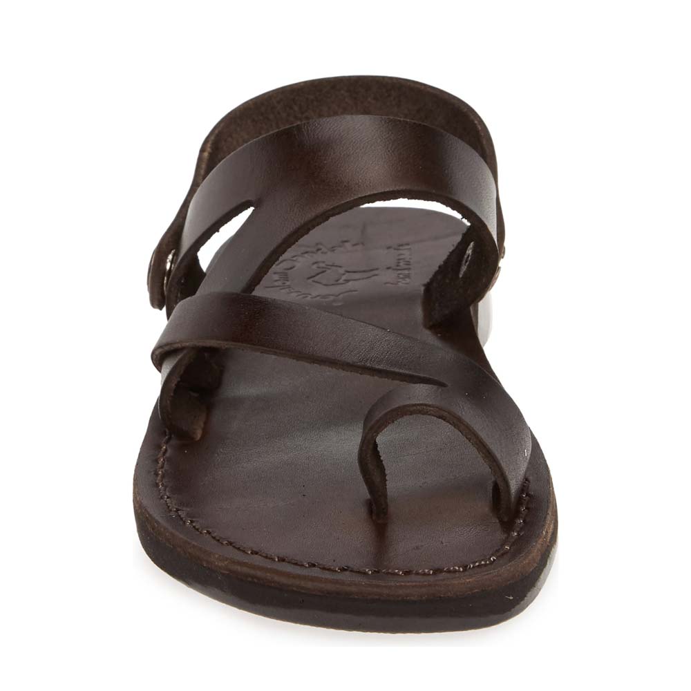 Benjamin brown, handmade leather sandals with back strap and toe loop- front View