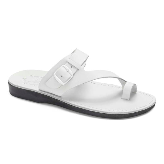 Abner White, handmade leather slide sandals with toe loop - Front View