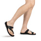 Abner black, handmade leather slide sandals with toe loop - Model View