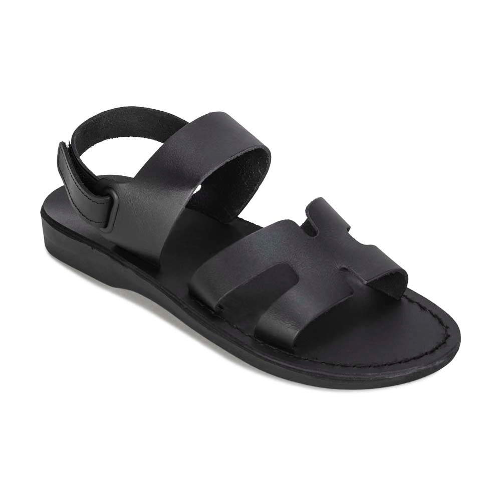 Anna - Leather Slingback Flat Sandal | Black - front view