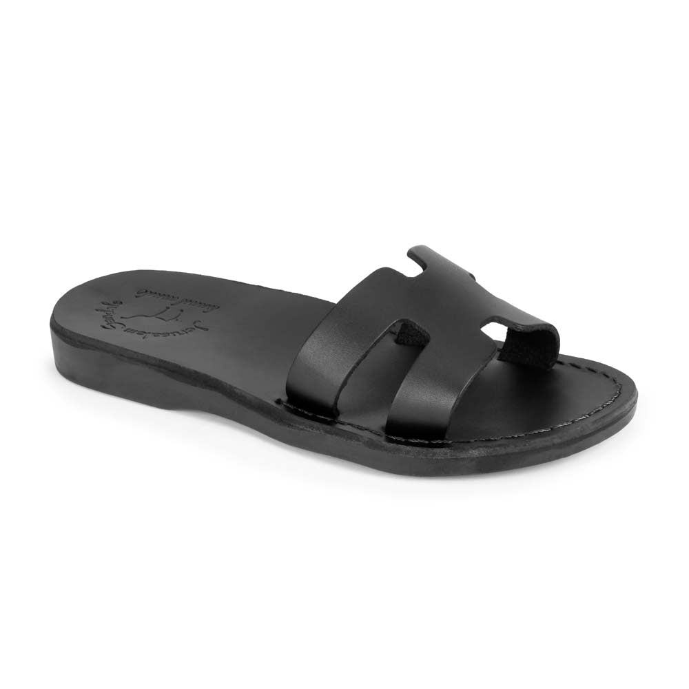 Anna Black, handmade slide leather sandals - Front View