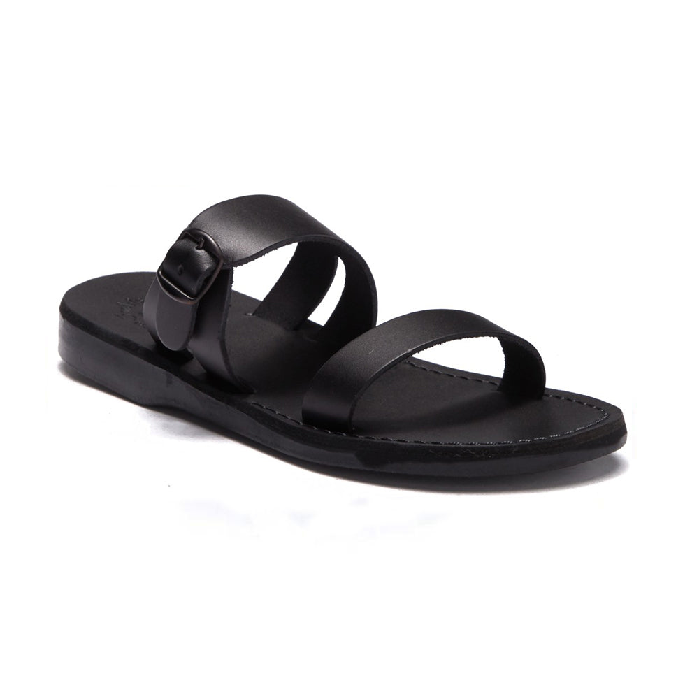 Dan black, handmade leather slide sandals - Front View