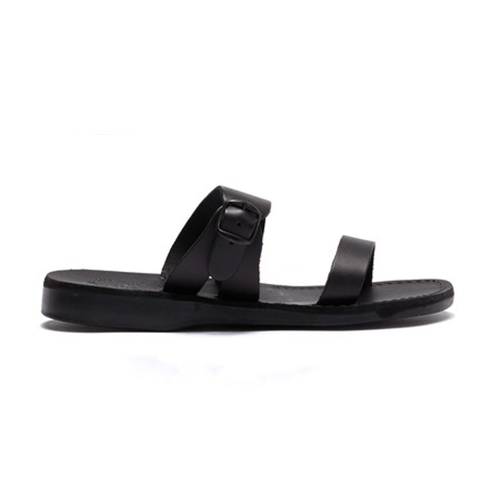Dan black, handmade leather slide sandals - Side View