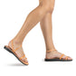 Ella tan, handmade leather sandals with back strap and toe loop - Model View
