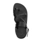 Bethany black, handmade leather sandals with back strap and toe loop - side View