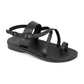 Bethany black, handmade leather sandals with back strap and toe loop - Front View