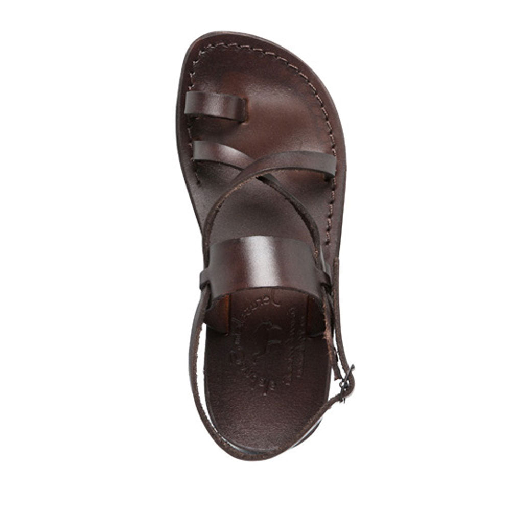 Bethany brown, handmade leather sandals with back strap and toe loop  - side View