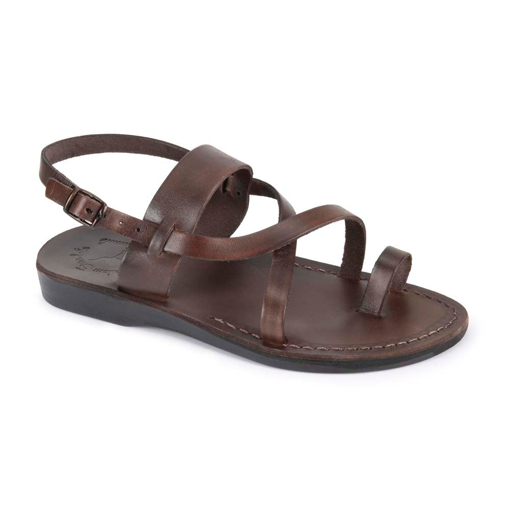 Bethany brown, handmade leather sandals with back strap and toe loop - Front View