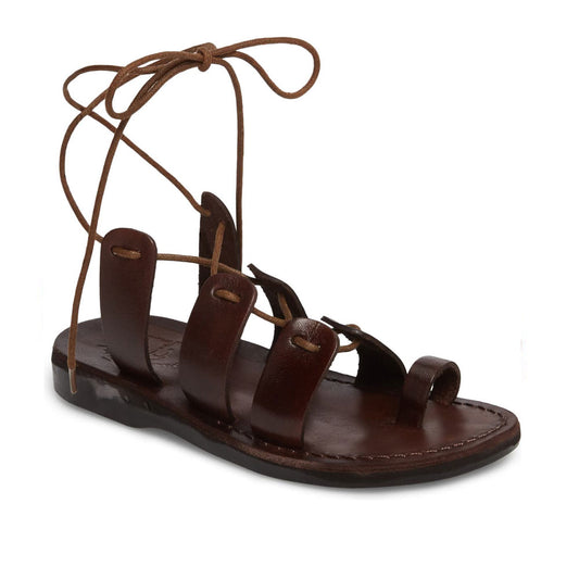 Deborah brown, handmade leather sandals with back strap and toe loop - Front View